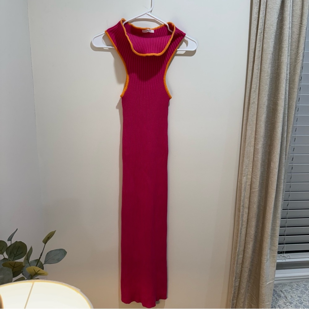 PEPPERMAYO‎ Ribbed Maxi Dress XS/S Pink Orange Trim